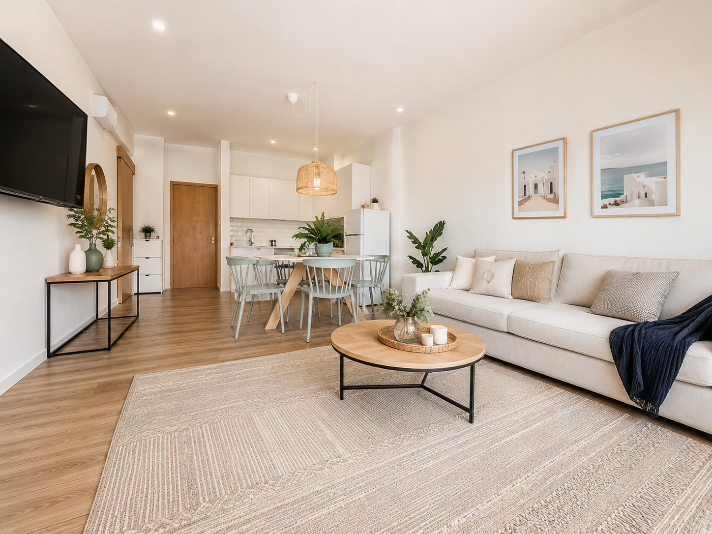 Bright open-plan living room at Ember and Tide, Kapparis, Protaras