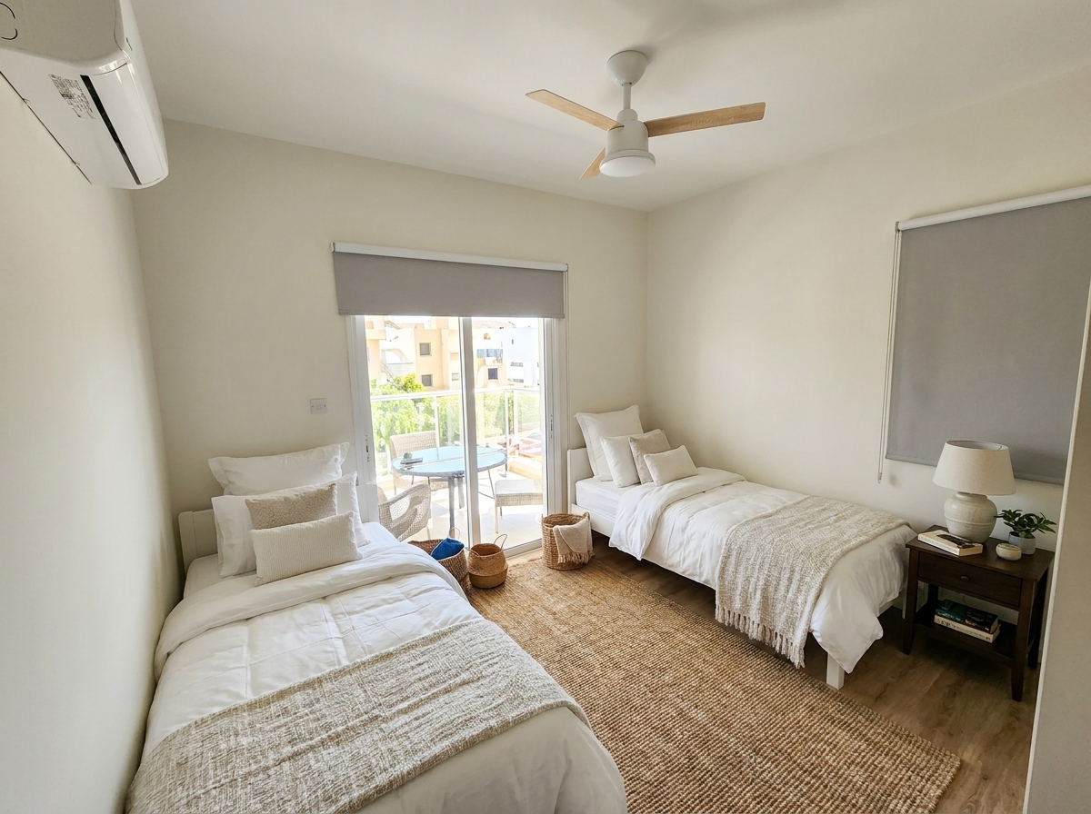 Twin bedroom with balcony at Ember and Tide, Kapparis, Protaras